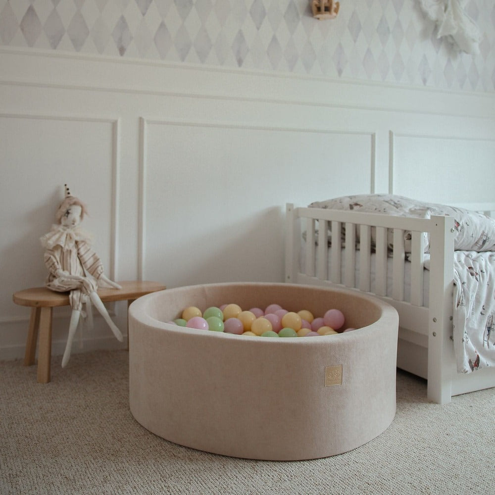 piscine a balle beige ronde en velours